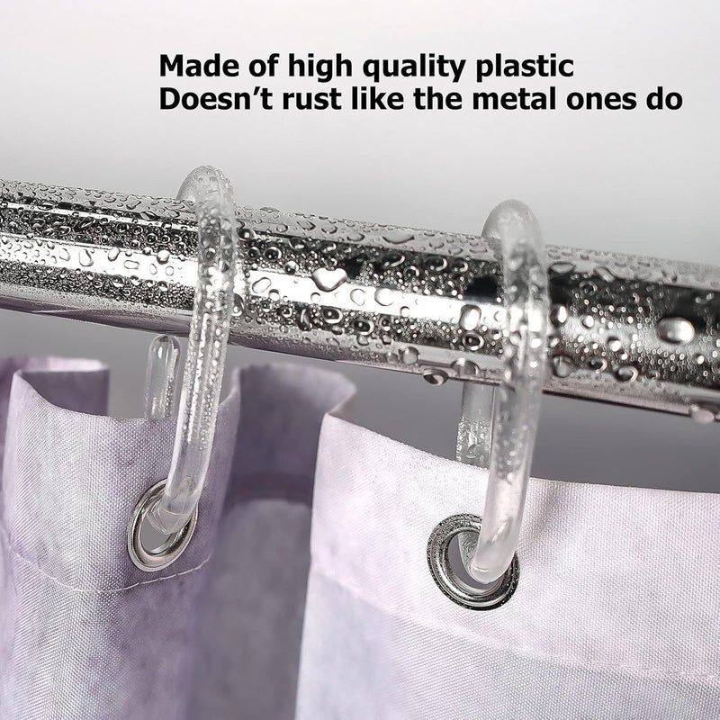 Ulable Premium Plastic Shower Curtain Rings Shower Curtain Hooks Gliding on Standard Shower Rods Easy Snap Closure (C Shape,Clear,24Pcs) - Image 2